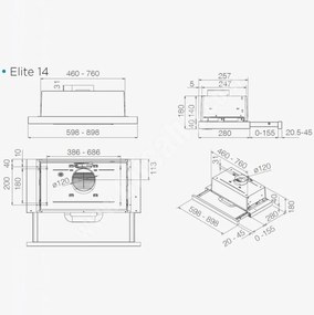 Hota de bucatarie incorporabila Elica Elite 14 Lux BL 60, 121 W, 60 cm, Clasa D, 304 m³/h, Iluminare LED, Negru