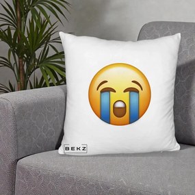 Perna Decorativa Emoji Plange, 40x40 cm, Alb Pufos, Husa Detasabila, Perna Inclusa, BEKZ®