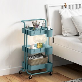 HOMCOM Cărucior cu 3 nivele etajeră cu 4 cârlige și 3 cutii suspendate amovibile pentru 42 x 38 x 86,5 cm albastru-verzui | Aosom Romania