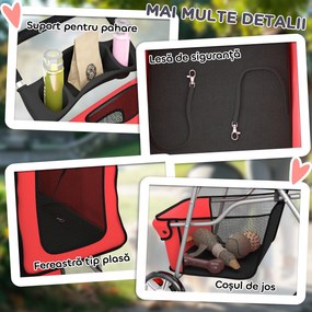 PawHut Cărucior pentru Câini Pliabil cu Benzi Reflectorizante, Roți Rotative, Frâne și Pernuță Lavabilă, Roșu | Aosom Romania
