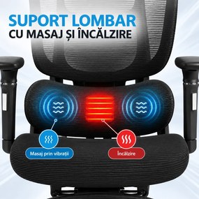 VIGOCHAIR ULTRA PRO FOAM SEAT Scaun ergonomic, spatar reglare verticala, suport lombar cu masaj si incalzire, sezut translatie, cotiere 6D, suport picioare, Negru