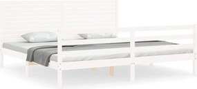 vidaXL Cadru de pat cu tăblie Super King Size, alb, lemn masiv