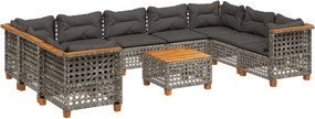 vidaXL Set mobilier de grădină cu perne, 10 piese, gri, poliratan