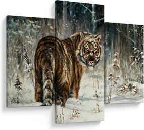 Tablou - Tigru într-o pădure înzăpezită, pictură în ulei (90x60 cm)