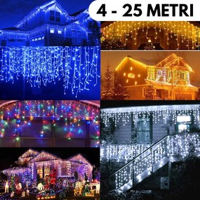 Instalație de Crăciun, franjuri cu led tip țurțuri, exterior și interior, diverse culori, 4 - 25 met