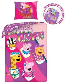 Purcelușa Peppa Happy husă de pat 140×200cm, 70×90 cm