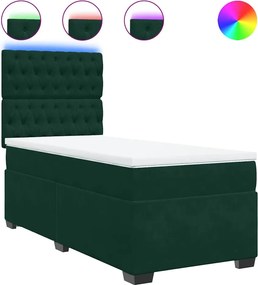 vidaXL Pat box spring cu saltea, verde închis, 90x200 cm, catifea