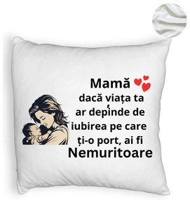 Perna Decorativa Fluffy, Model pentru Mama 11, 40x40 cm, Alba, Husa Detasabila, Burduf