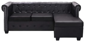 275224 vidaXL Canapea Chesterfield în formă de L, piele artificială, negru