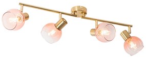 Spotlight Art Deco auriu cu sticlă roz cu 4 lumini - Vidro