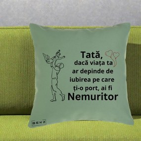 Cadou pentru Tata - Perna Personalizata Tata Nemuritor Joaca in Aer, 40x40 cm, Verde, Husa Detasabila, Perna Inclusa, BEKZ®