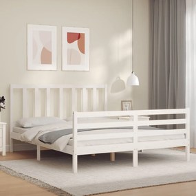 vidaXL Cadru de pat fără saltea, alb, 160x200 cm, lemn masiv pin