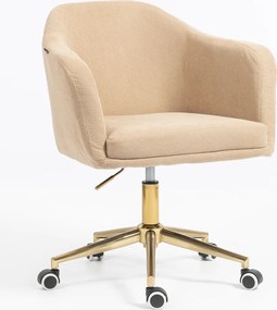 HR832K Scaun Catifea Reiată Premium culoare Bej Ghimbir cu Bază Aurie