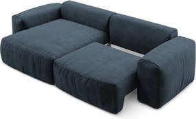 Colțar albastru închis extensibil cu tapițerie din chenille (cu colț pe partea stângă/cu șezlong) Kuki – Makamii