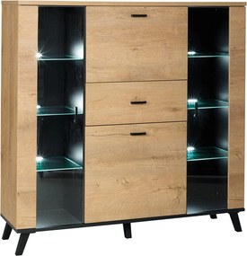 Comoda SIRAN TYP 3, stejar lefkas/negru, DTD laminat/plastic, cu ilumi