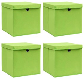 Cutii depozitare cu capace, 4 buc., verde, 32x32x32 cm, textil 4, Verde cu capace, 1, 1