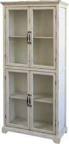 Vitrină shabby chic din lemn cu 4 uși vitrate, finisaj crem antichizat, 4 rafturi, 156×73×33 cm, „Provence"
