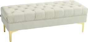 HOMCOM Bancă cu Husă Capitonată, Bancă Tapițată din Catifea cu Picioare Metalice, 118x45x42 cm, Bej | Aosom Romania