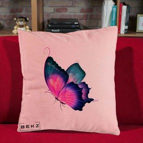 Perna Decorativa Fluture Neon, 40x40 cm, Roz, Husa Detasabila, Perna Inclusa, BEKZ®