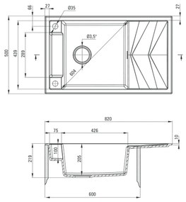 Chiuveta bucatarie compozit dreptunghiulara cu picurator grafit metalic Deante Magnetic Grafit metalic