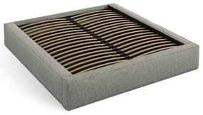 Pat matrimonial verde tapițat cu spațiu de depozitare cu somieră 160x200 cm Simon – Micadoni