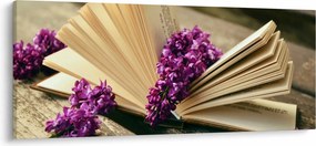 Tablou cu carte și floare violetă (120x50 cm)