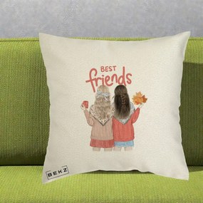 Cadou pentru Prieteni - Perna Personalizata Best Friends Toamna, 40x40 cm, Ecru, Husa Detasabila, Perna Inclusa, BEKZ®