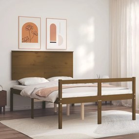 3195459 vidaXL Cadru de pat senior cu tăblie dublu, maro miere, lemn masiv