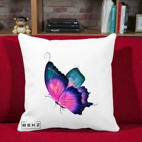 Perna Decorativa Fluture Neon, 40x40 cm, Alba Mata, Husa Detasabila, Perna Inclusa, BEKZ®