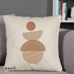 Perna Decorativa Geometric Boho Forme Terracotta, 40x40 cm, Bej Canapea, Husa Detasabila, Perna Inclusa, BEKZ®