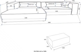 Colțar fix cu otoman, material velur catifelat, culoare crem, 288 cm lățime