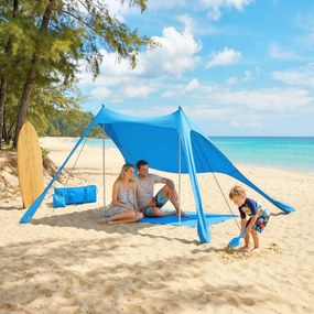 Outsunny Cort de Plajă pentru 2-4 Persoane, Saltea, Lopată, Protecție Solară UPF50+, Albastru | Aosom Romania