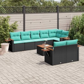 vidaXL Set mobilier de grădină cu perne, 9 piese, negru, poliratan