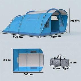 Outsunny Cort familial tip tunel pentru 4 persoane cu 3 camere Ușă 4 ferestre Impermeabil Montaj ușor | Aosom Romania