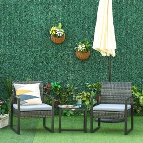 Set de mobilier de grădină Outsunny din ratan pentru 2 persoane, Set de mobilier de balcon din poliratan, Set de mobilier de balcon cu pernuțe, Grădină Gri | Aosom Romania