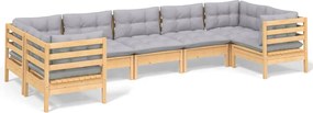 vidaXL Set mobilier grădină cu perne gri, 7 piese, lemn masiv de pin