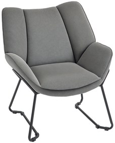 HOMCOM Fotoliu Tapițat cu Brațe Înclinate, Fotoliu din Material Textil Aspect de In și Oțel, 71,5x67x79 cm, Gri | Aosom Romania