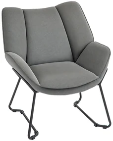HOMCOM Fotoliu Tapițat cu Brațe Înclinate, Fotoliu din Material Textil Aspect de In și Oțel, 71,5x67x79 cm, Gri | Aosom Romania