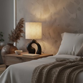 Lampă de masă Japandi neagră cu abajur din in - Dahlia