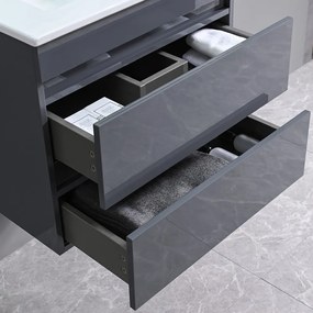 Mobilier de baie Cube, chiuvetă ceramică 60 cm, oglindă cu 2 sertare, 60x80 cm, gri antracit