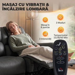 HOMCOM Canapea Reclinabilă Electrică 2 Locuri 135° cu Masaj și Încălzire, Material cu Aspect de Piele, Gri Închis | Aosom Romania