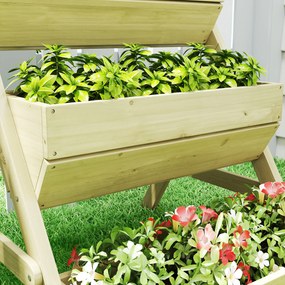 Outsunny Pat vertical cu 3 etaje din lemn, jardiniere 3 compartimente cu orificii de scurgere Verde | Aosom Romania