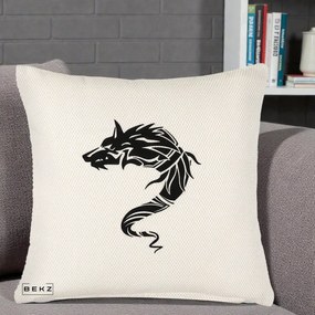 Perna Decorativa Lup Tribal Alb-Negru, 40x40 cm, Crem Reliefat, Husa Detasabila, Perna Inclusa, BEKZ®