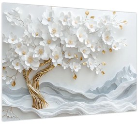 Tablou pe sticlă – Arborele vieții 3D elegant (70x50 cm)