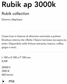 Aplica LED pentru Iluminat Exterior Rubik ap 3000K, Protectie IP54, Cafenie