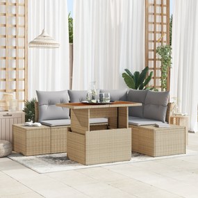 vidaXL Set de mese de grădină cu 5 piese, perne - Bej din rattan poly Acacia