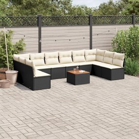 3256126 vidaXL Set canapele de grădină cu perne, 11 piese, negru, poliratan