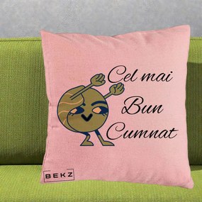 Cadou pentru Cumnat - Perna Personalizata Cel mai Bun Cumnat cu Personaj Funny Verde, 40x40 cm, Roz, Husa Detasabila, Perna Inclusa, BEKZ®