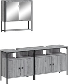 vidaXL Set mobilier de baie, 3 piese, gri sonoma, lemn prelucrat