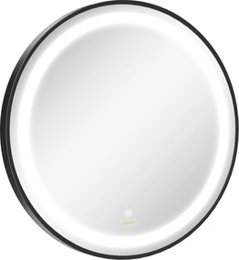 kleankin Oglindă de baie, iluminare LED, dimabilă, 3 culori de lumină, cadru metalic, Ø60 cm, Negru | Aosom Romania